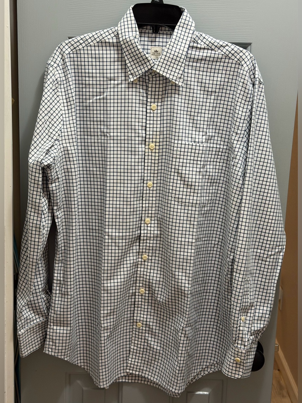Peter Millar Nanoluxe Easy Care Long Sleeve Shirt Mens Large White Blue button